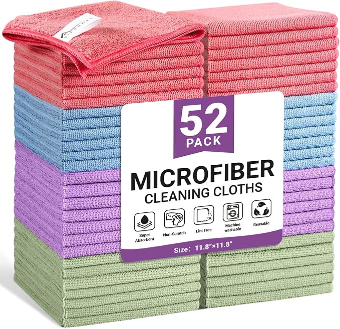 Microfiber Cleaning Cloth, 52 Pack Assorted Color Cleaning Rags by Unknown