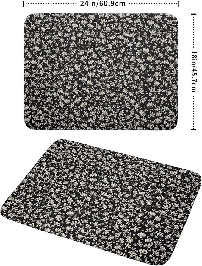 Floral Dish Drying Mat for Kitchen Counter 24x18 Inch Black Flower Drying Mat - Image 4