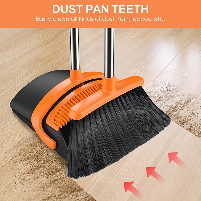 Broom and Dustpan Set for Home, 51-in Long Adjustable Handle Angle Broom and - Image 3