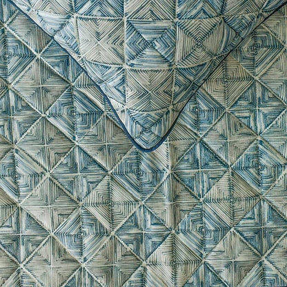 The HomeCentric King/Queen/Twin Blue Decorative Full 68"x18" Bed Runner with 2 Pillow Cover, Indigo, Printed & Quilted Bed Scarf on Suede Fabric - Indigo Centric