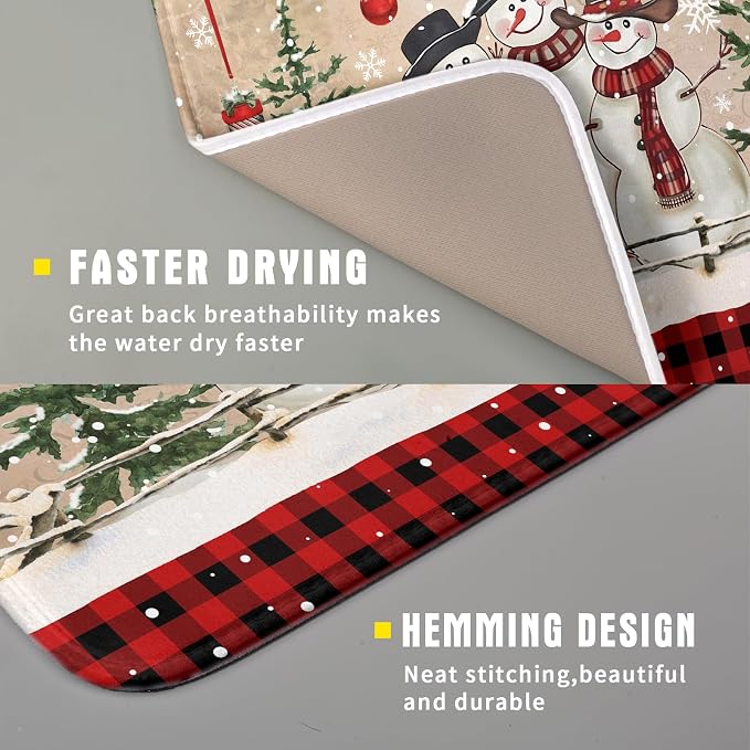 Winter Snowman Dish Drying Mat 16x18 Inch Red Buffalo Plaid Holiday Dish - Image 3