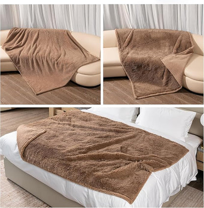 Brown Long Faux Fur Pet Throw Blankets Waterproof Dogs Calming Blanket Cat Puppy Couch Cover Love Bed Covers Washable (Brown,S)