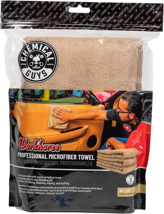 Chemical Guys MIC34403 Workhorse Professional Microfiber Towel, Tan 16" x 16" - Image 2