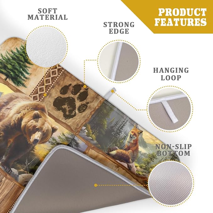 Bear Deer Fox Dish Drying Mat Rustic Cabin Lodge Dish Drainer Mats 18x24 Inch - Image 4