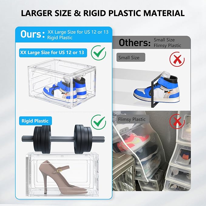 12 Pack Hard Sturdy Thickened Rigid XX Large Shoe Storage Organizer - Image 6