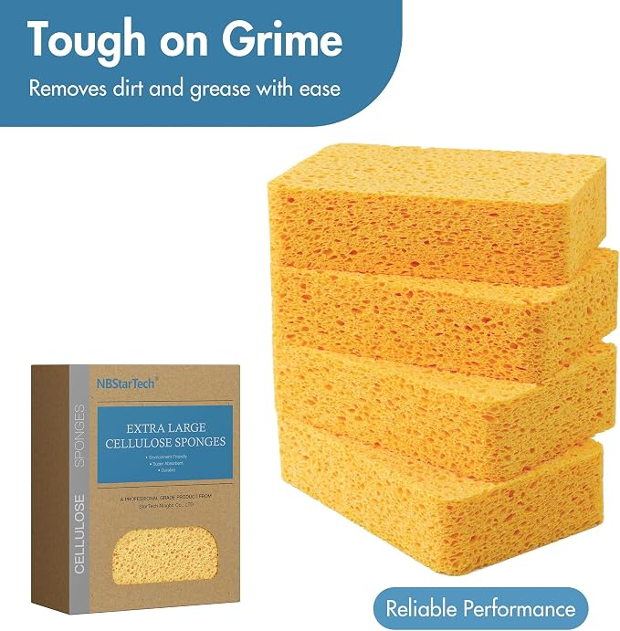 Kitchen Sponges – 4 Pack Large Cellulose Dish Washing Sponges, Natural Wood Pulp - Image 5