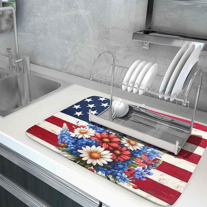 4th of July Patriotic Flower Dish Drying Mat - Image 5