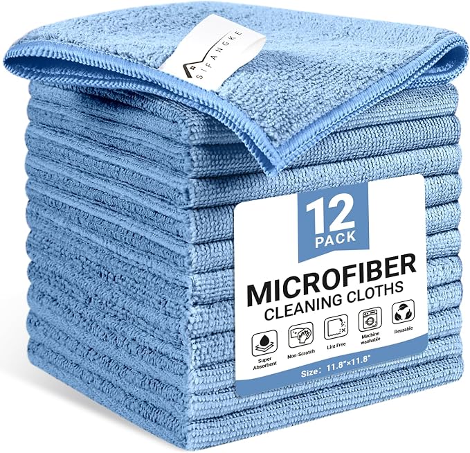 Microfiber Cleaning Cloth, 12 Pack Blue Cleaning Rags by Unknown
