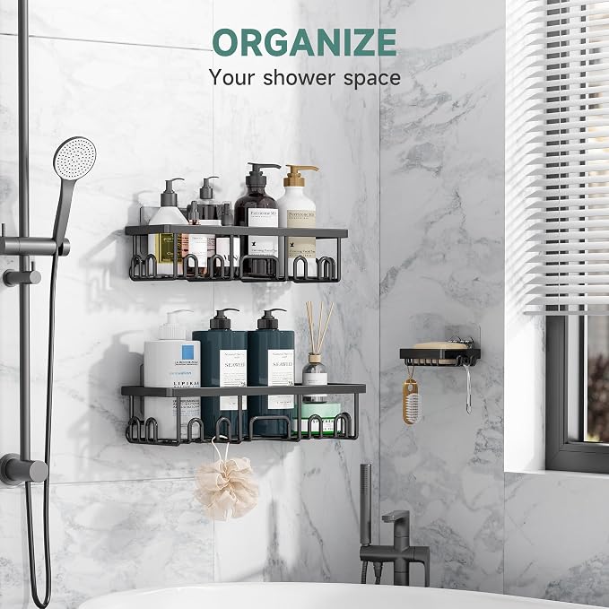 Veken Shower Caddy 3-Pack, Advanced Rustproof Design, No Drilling Adhesive - Image 3