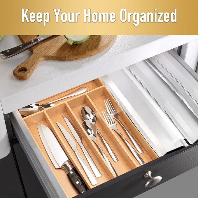 Silverware Organizer Bamboo Kitchen Drawer Organizer Utensil Organizer - Image 4