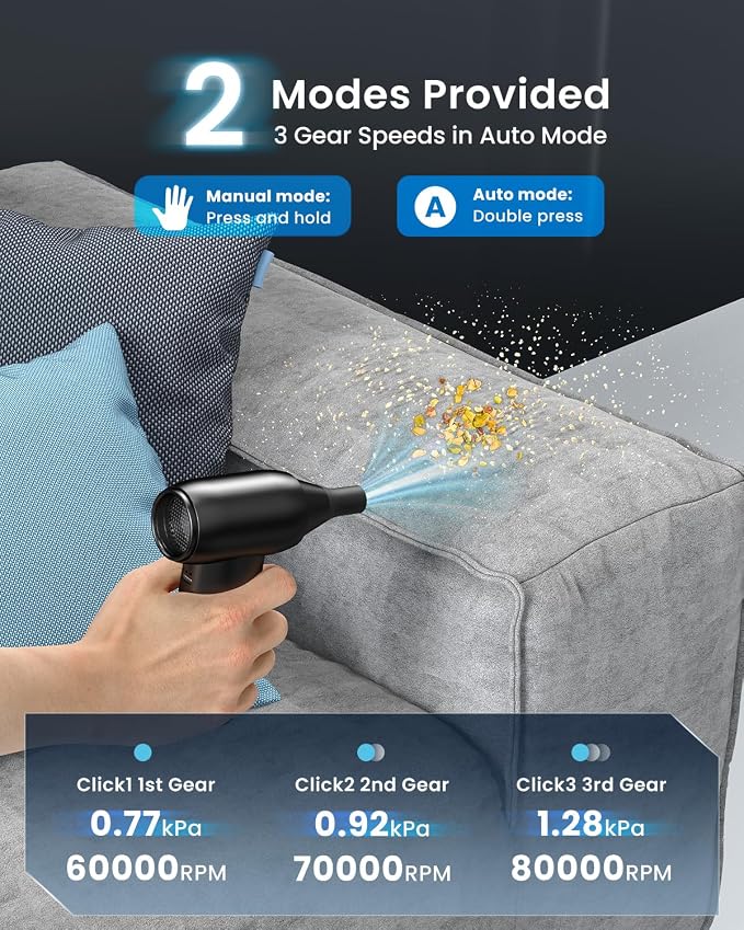 iDOO Compressed Air Duster, Cordless Electric Canned Duster, Portable Vacuum - Image 3