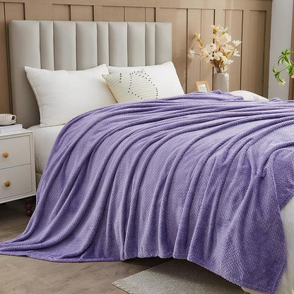 NEWCOSPLAY Super Soft Queen Blanket Lavender Premium Silky Flannel Fleece Leaves Pattern Lightweight Bed Blanket All Season Use (Lavender, Queen(90"x90"))