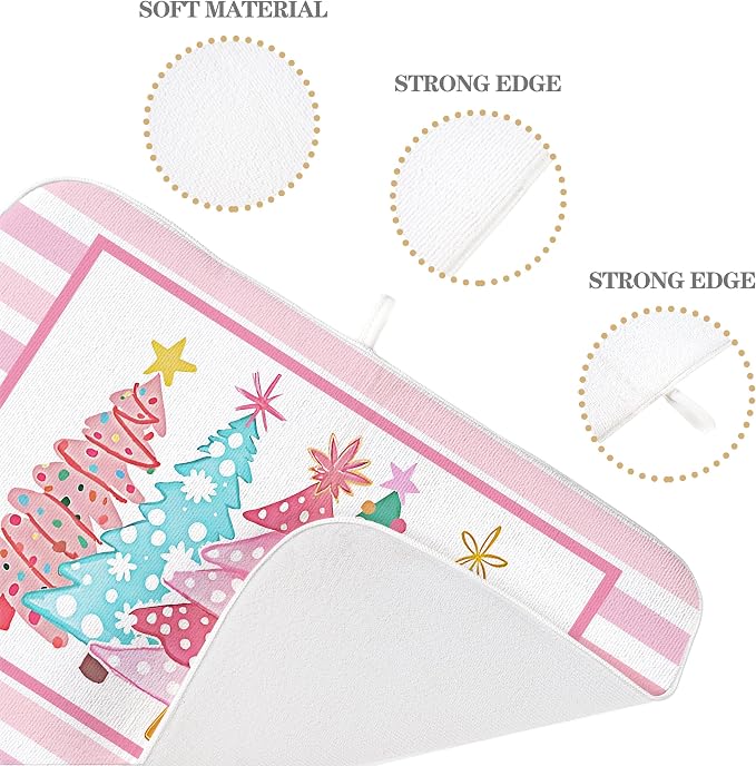 Christmas Dish Drying Mats 18x24 Inch Stripes Watercolor Pink Christmas Trees - Image 7