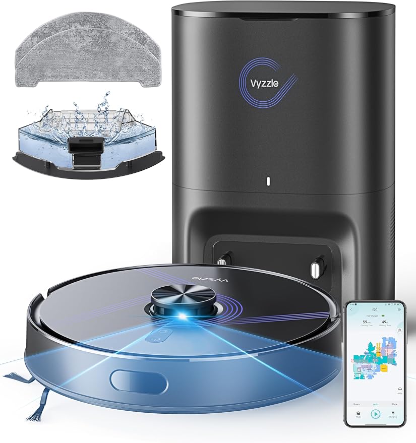 Vyzzle E20 Robot Vacuum and Mop, 60-Day Robot Vacuum Self Emptying, 5500Pa by Vyzzle
