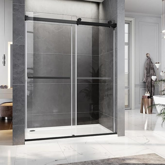 Frameless Sliding Shower Door, 56-60" W x 76" H Glass Shower Door by AquivaCoast