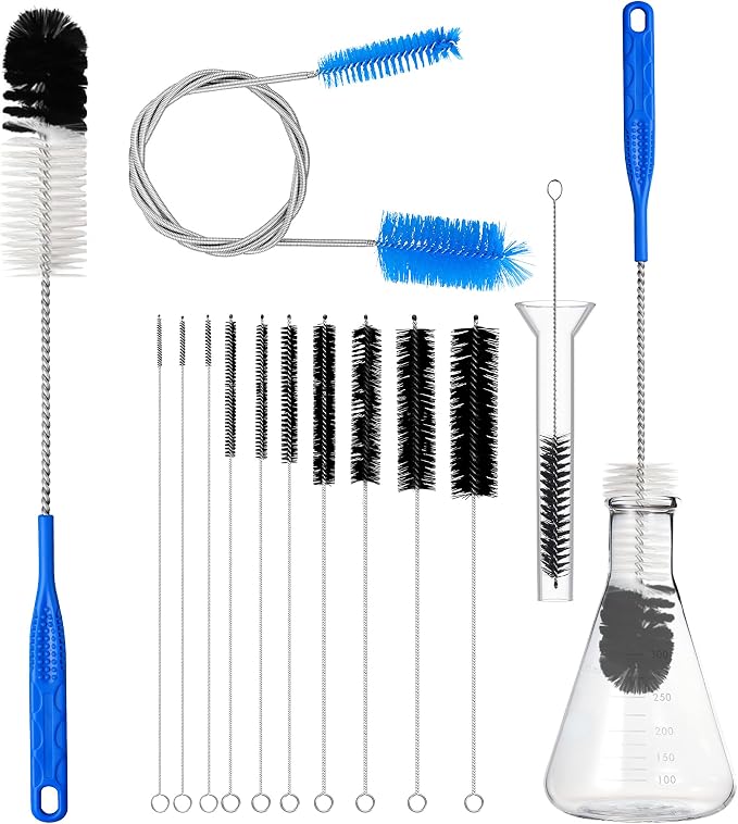 12Pcs Glass Tube Pipe Cleaners Brush Kit, Long Nylon Straw Brush by ETTSNU