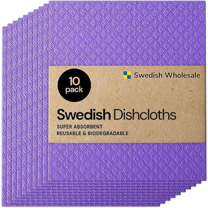 Swedish Wholesale Dishcloths Reusable 8" x 7" Sponge Cloths, Bulk 10 Pack of by SwedishWholesale