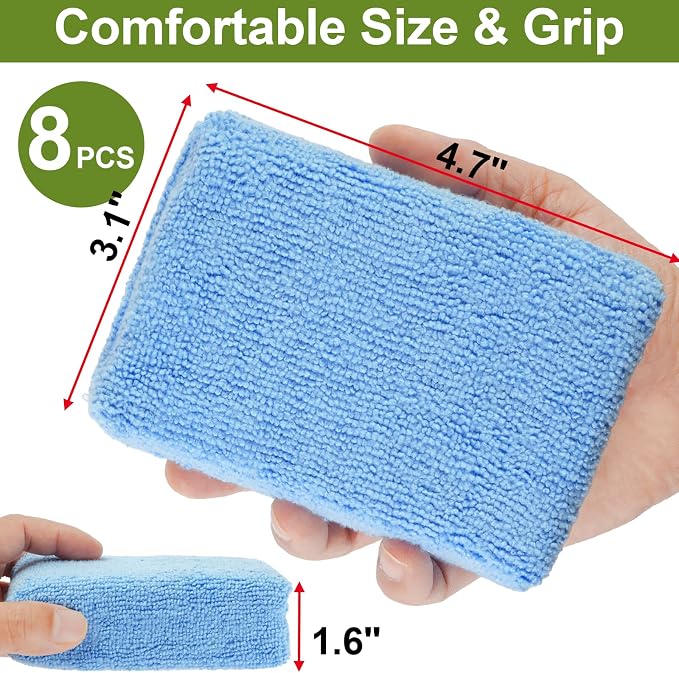 8 PCS Microfiber Applicator Pad, 4.7"x3.1" Scratch-Free Foam Buffing Scrub Pads - Image 2