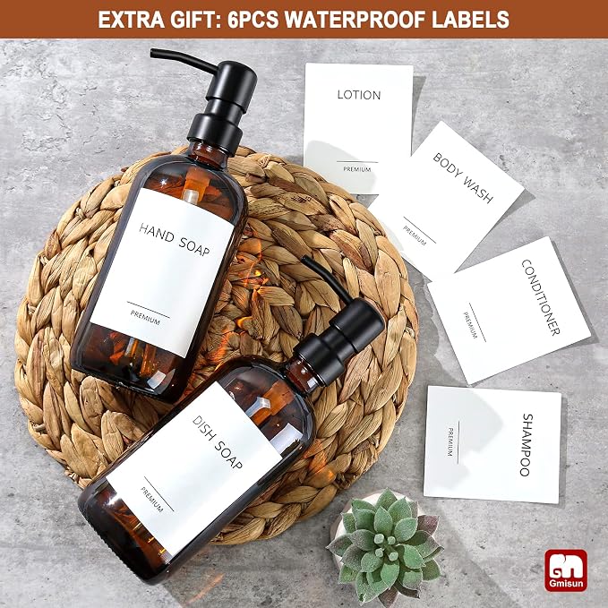 GMISUN Amber Glass Soap Dispenser, 4 Pack Bathroom Hand Soap Dispensers - Image 8