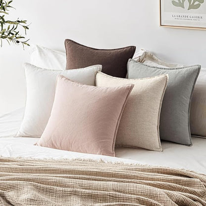 EMEMA Throw Pillow Covers Decorative Linen Pillow Covers 20x20 Inch Pink Boho Farmhouse Neutral Couch Throw Pillows for Bed Pack of 2 Accent Pillowcase Modern Sofa Cushion Livingroom Home