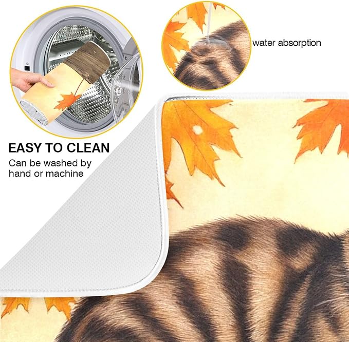 Fall Cats Dish Drying Mat for Kitchen Countertop 18x24 Autumn Maple Leaves - Image 2