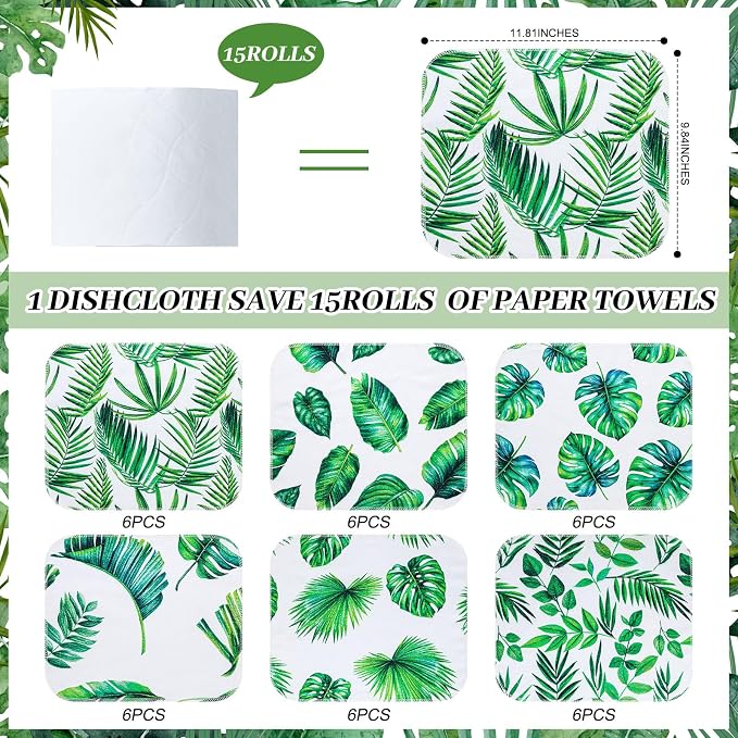 36 Pack Leaves Reusable Cleaning Cloths Washable Cotton Kitchen Towels - Image 6