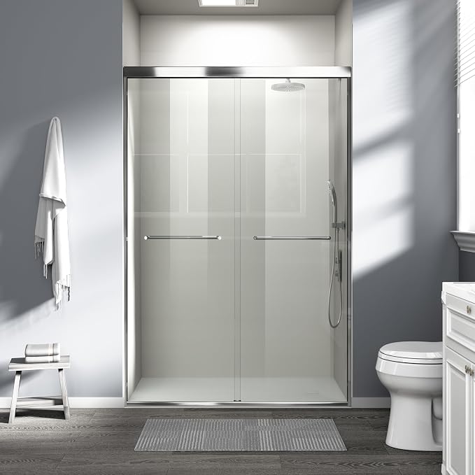 44-48 in. W x 72 in. H Double Sliding Shower Door, Semi-Frameless Bypass by ABRUZZO