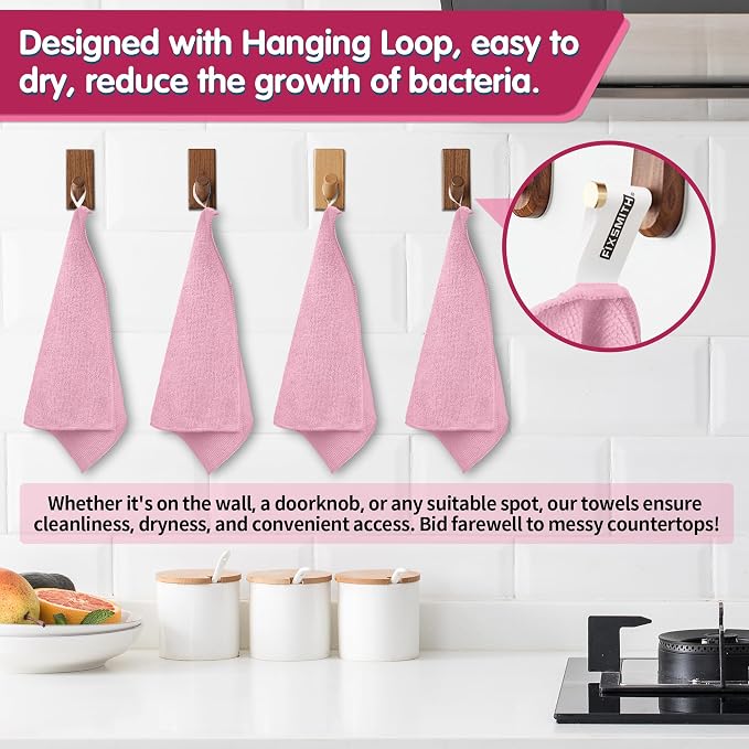 FIXSMITH Pink Microfiber Cleaning Cloth -Pack of 8, Highly Absorbent Cleaning - Image 3
