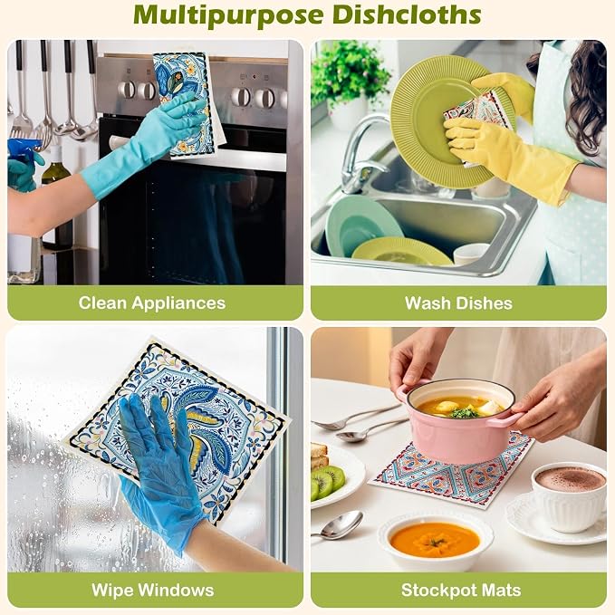 6 Packs Swedish Paper Cloths for Kitchen, Reusable Paper Towels Washable Dish - Image 7