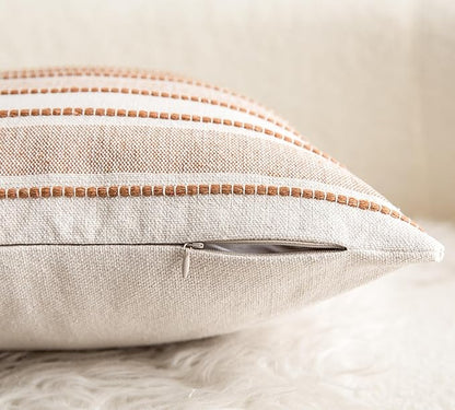 Decorative Boho Lumbar Throw Pillow Covers, Farmhouse Textured Pillow Case, 12 x 20 Inch Set of 2, Chair Sofa Bedroom Living Room Home Decor Couch Cushion Case, Brown and Beige