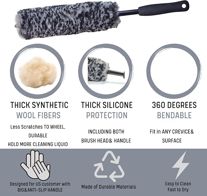 Refined Long Handle Car Wheel Brush Arsenal, Soft Wheel and Rim Brush, Tire - Image 5
