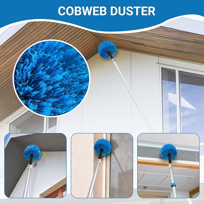 20 Feet High-Reach Cobweb Duster, Spider Web Brush & Ceiling Cleaning Kit - Image 4
