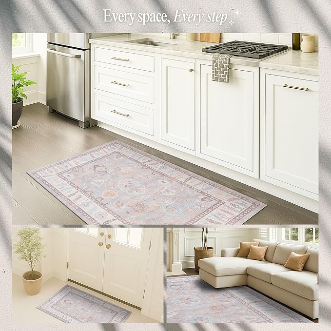 Fame Rugs Brown Modern Oushak Rug 6x9, Vintage Turkish Colorful Oriental Antique Inspired Washable Large Area Rugs, Luxury Living Room Bedroom (382MB, 6' x 9')