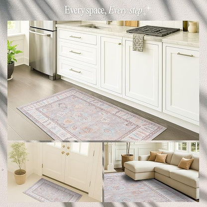Fame Rugs Brown Modern Oushak Rug 6x9, Vintage Turkish Colorful Oriental Antique Inspired Washable Large Area Rugs, Luxury Living Room Bedroom (382MB, 6' x 9')