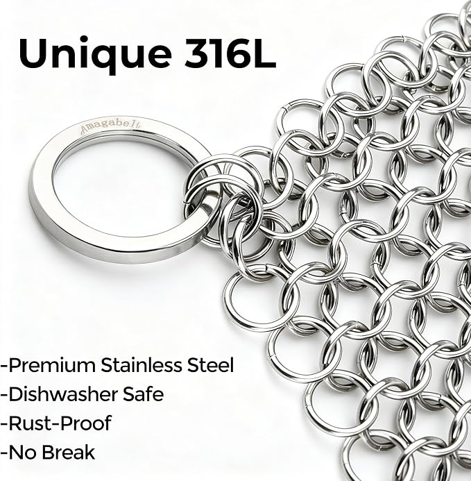AMAGABELI GARDEN & HOME 10”x10” Stainless Steel Cast Iron Cleaner Chainmail - Image 2