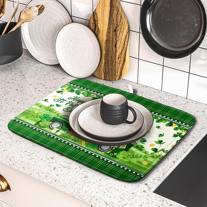 Shamrock Truck Dish Drying Mat Buffalo Check Dish Drainer Mat 16x18 inch - Image 5