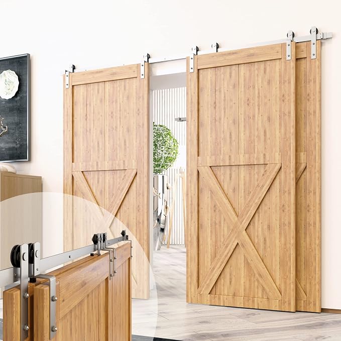 Homacer Brushed Nickel Single Track Bypass Sliding Barn Door Hardware Kit by HOMACER