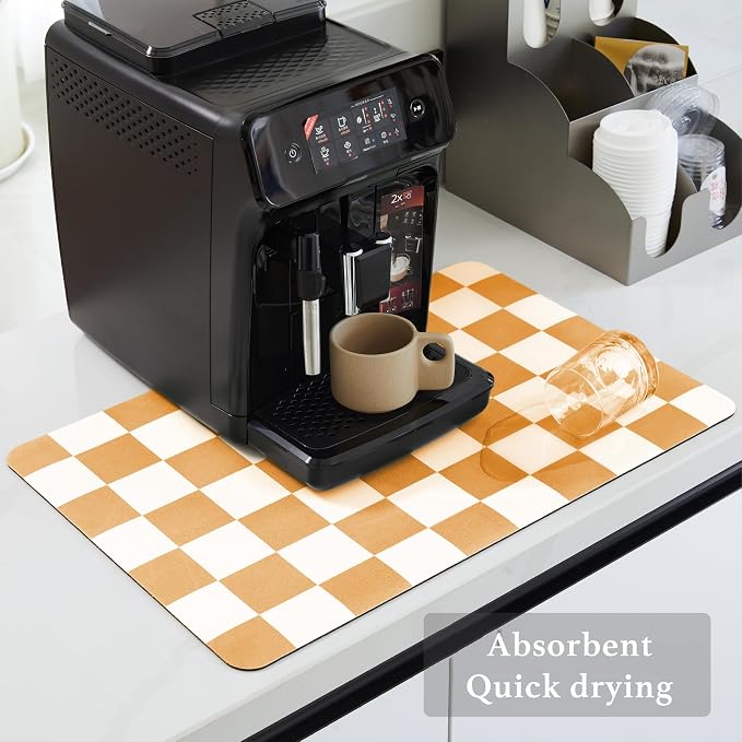 Checkered Dish Drying Mat for Kitchen Counter, Coffee Bar Station Accessories - Image 4