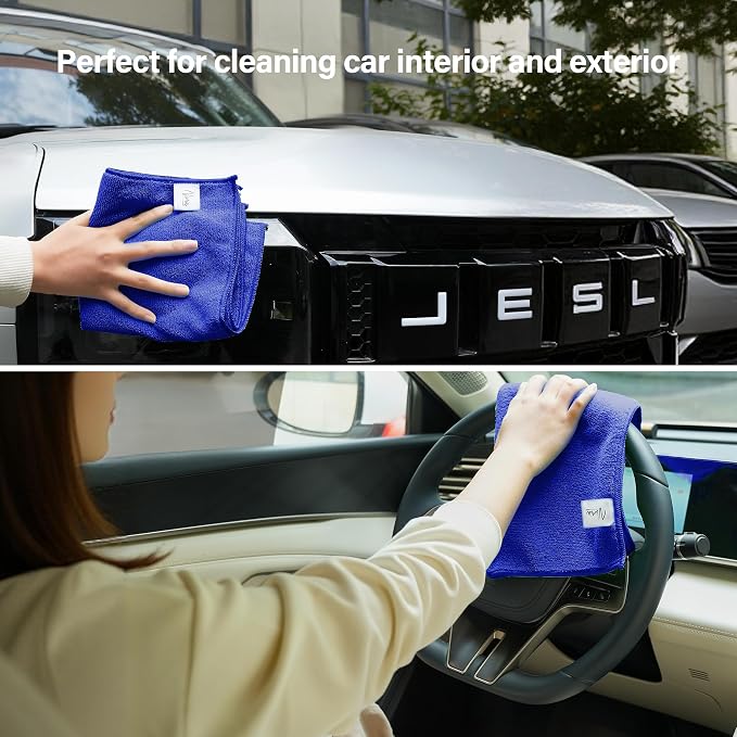 Ninia Blue Microfiber Cloth 12 Pack 35x35 cm, Thick & Absorbent Reusable Towels - Image 6