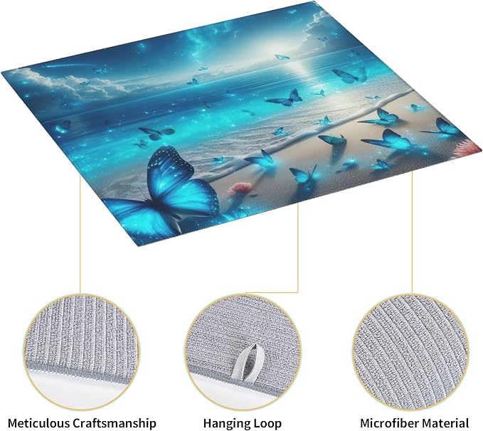 Blue Butterfly Beach Dish Drying Mat 16x18 Inch, Microfiber Absorbent Fast Dry - Image 3
