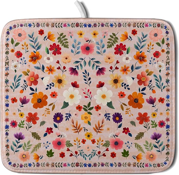 Boho Floral Dish Drying Mat by Giwawa