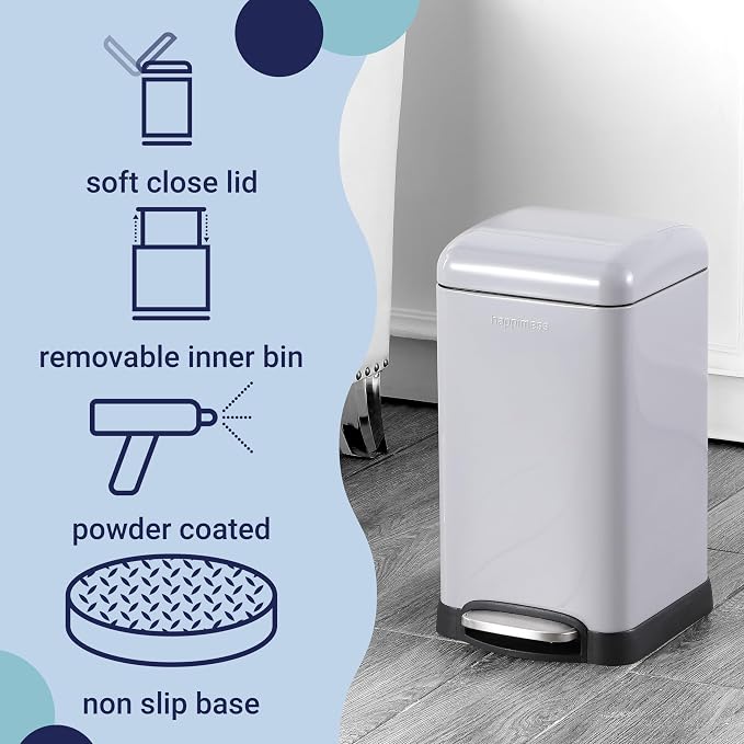 happimess HPM1012E Betty Retro Mini 3.2-Gallon Step-Open Trash Can, Fingerprint - Image 3