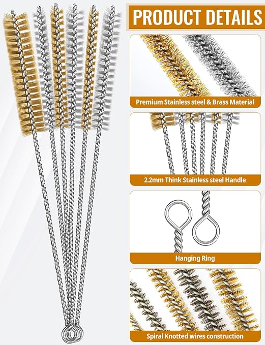 7pcs Brass Wire Brushes Set, 12 inch Pipe Cleaner Brush，Parts Cleaning Brush - Image 4