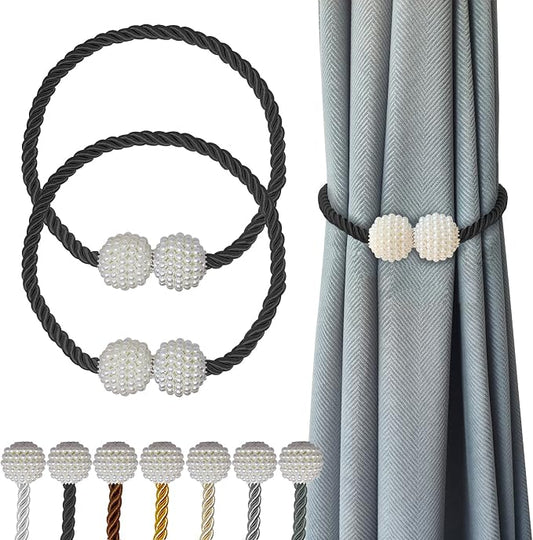 Hion Magnetic Curtain Tiebacks Black 2pcs, Curtain Tiebacks Buckles Holdbacks by Hion