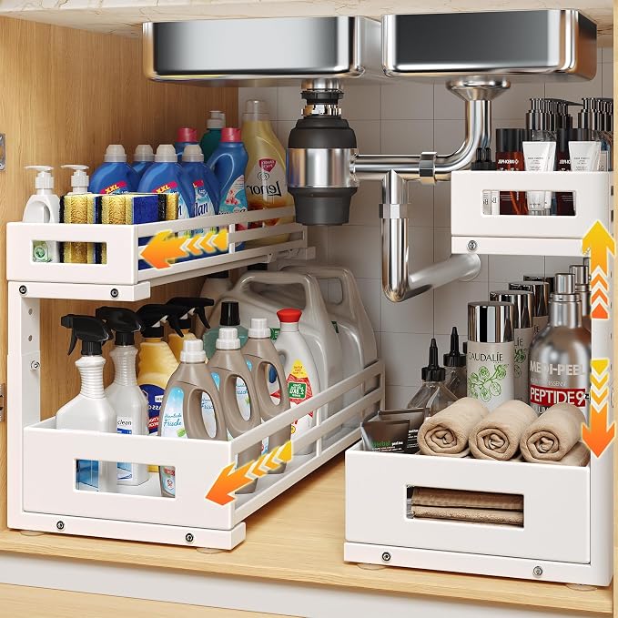 2-Pack 19"Deep Under Sink Organizer And Storage, 2-Tier L-Shaped Pull Out by UnderSinkOrganizer
