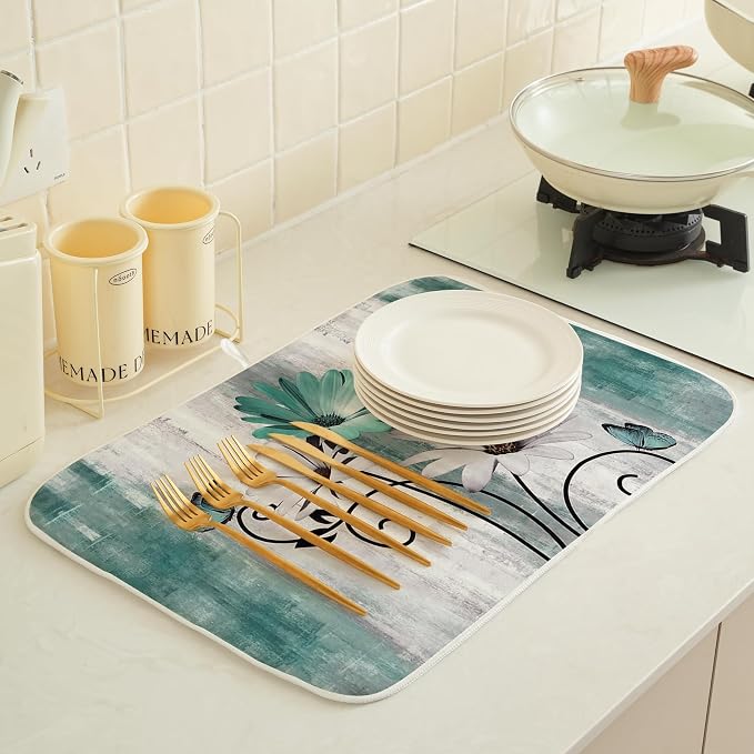 Rustic Daisy Floral Dish Drying Mats 18x24 Inches - Image 3