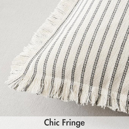 MIULEE Gray Pack of 2 Pillow Covers 18x18 Inch Striped Farmhouse Couch Throw Pillow Covers with Fringe Chic Linen Decorative Cushion Covers for Sofa Living Room Bed Outdoor Home Decor