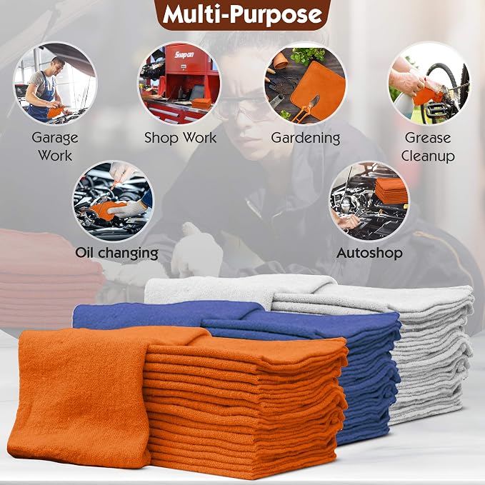 Nabob Wipers Auto Mechanic Shop Towels 25 Pack Bulk Shop Rags 100% Cotton Size - Image 4