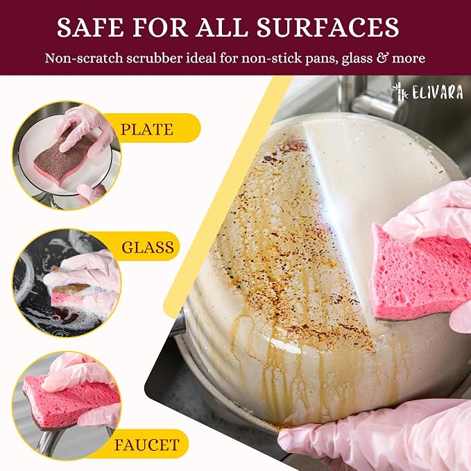 Kitchen Sponges – 12 Pack – Non-Scratch Dual-Sided Cellulose Scrub Sponges - Image 3
