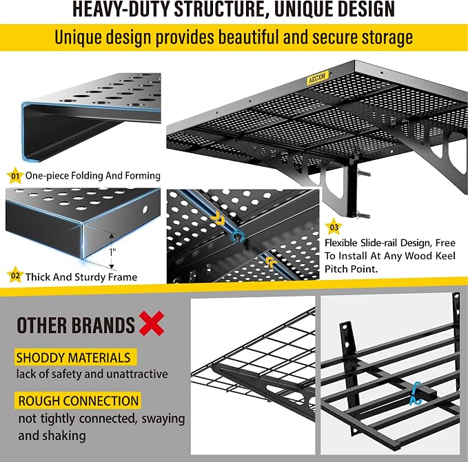 4-Pack 2x3ft Adjustable Garage Wall Shelving 1120lbs Load Capacity Heavy Duty - Image 4
